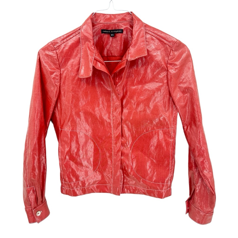ROBERT KRUGMAN Waxed Linen Jacket Lightweight Shell Full Zip Red